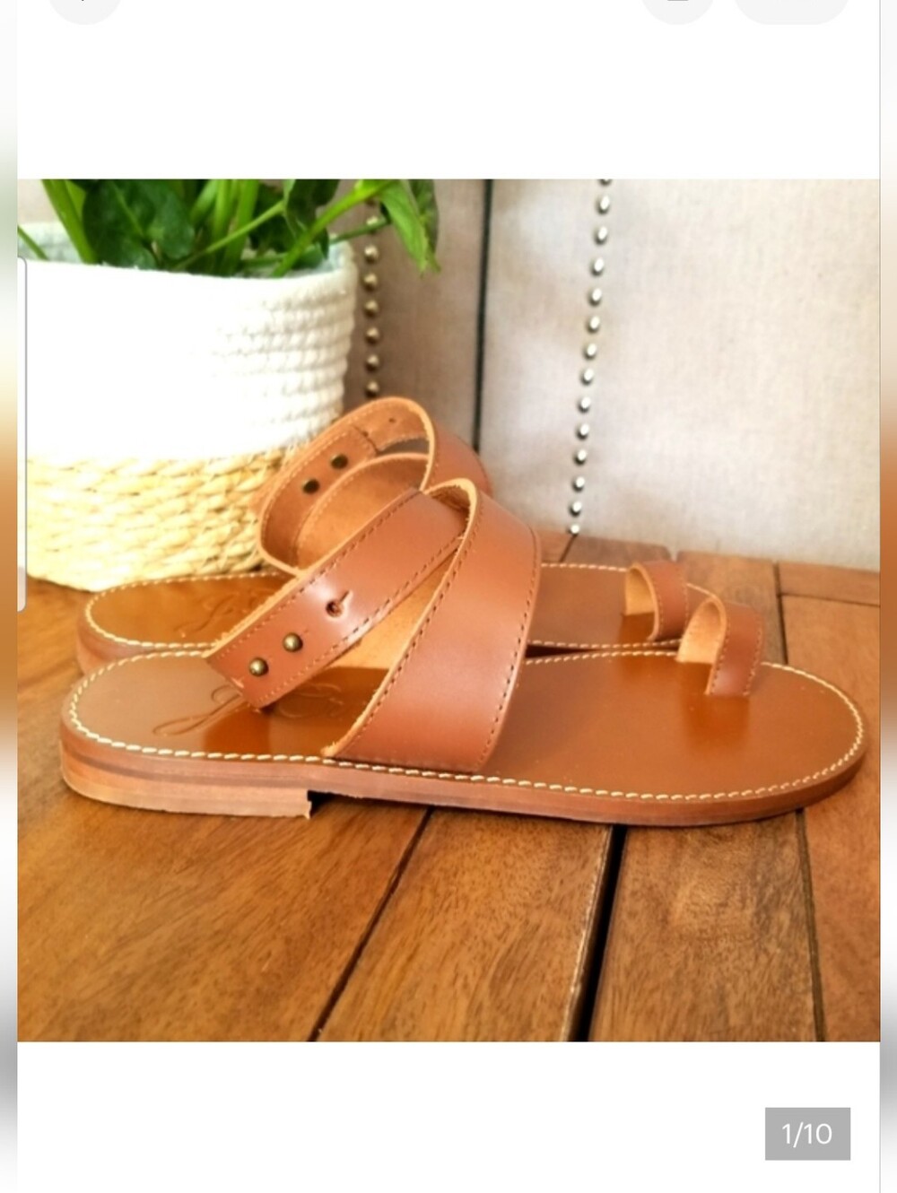 J. Crew Cognac Brown Leather Ankle Wrap Sandals
